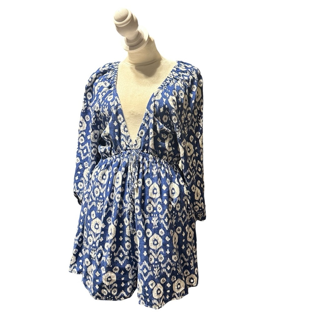 Zara Blue and White Patterned Jumpsuit